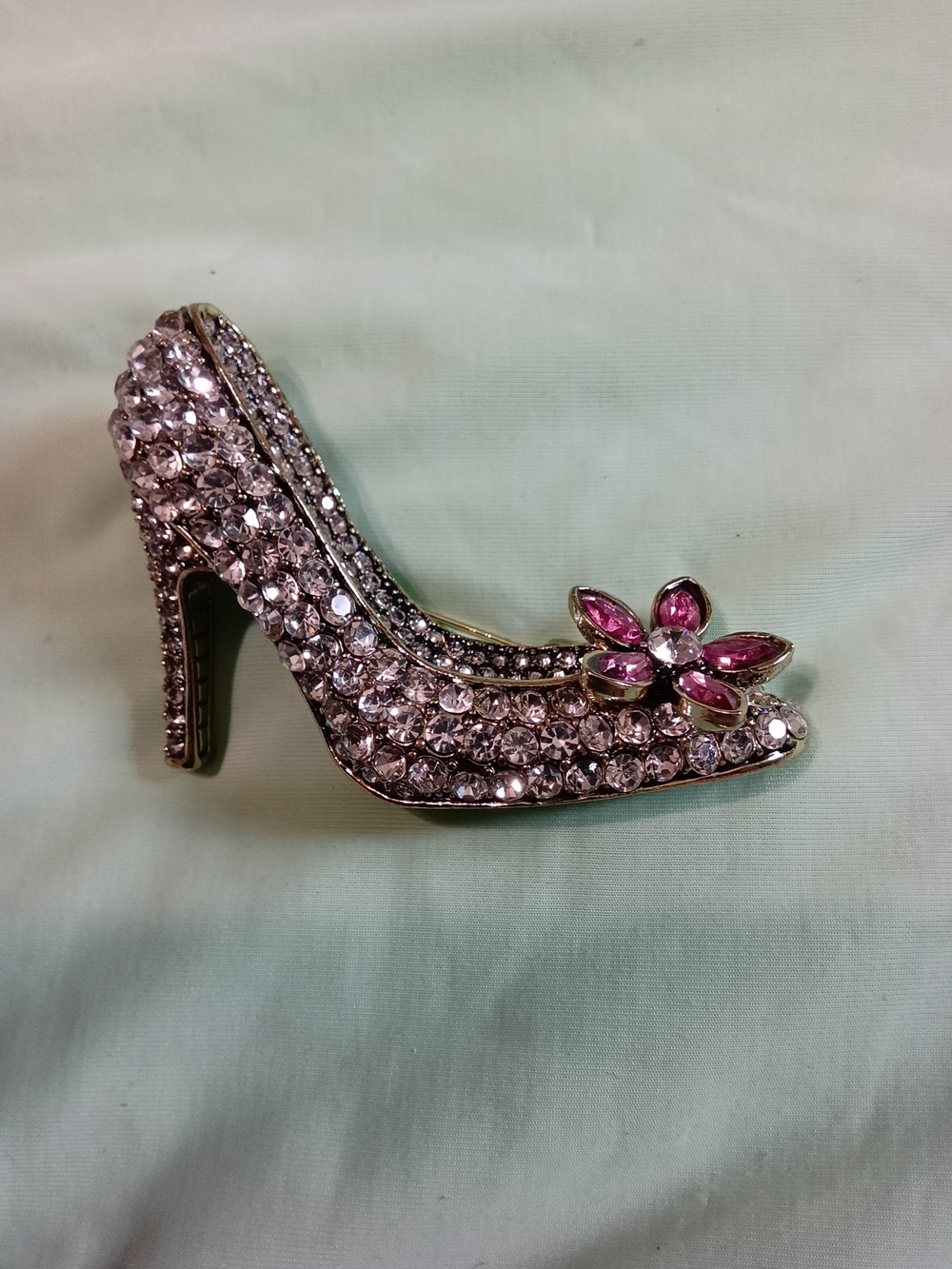 Crystal High Heel Pin Brooch with Pink Floral Accent
